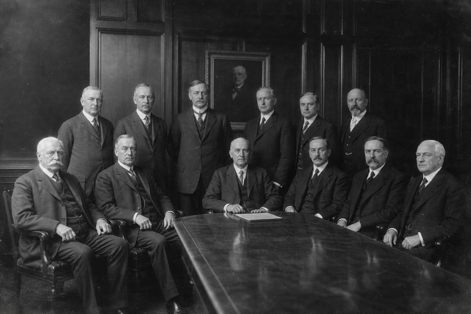 Archival black-and-white photograph of early twentieth-century institution founders